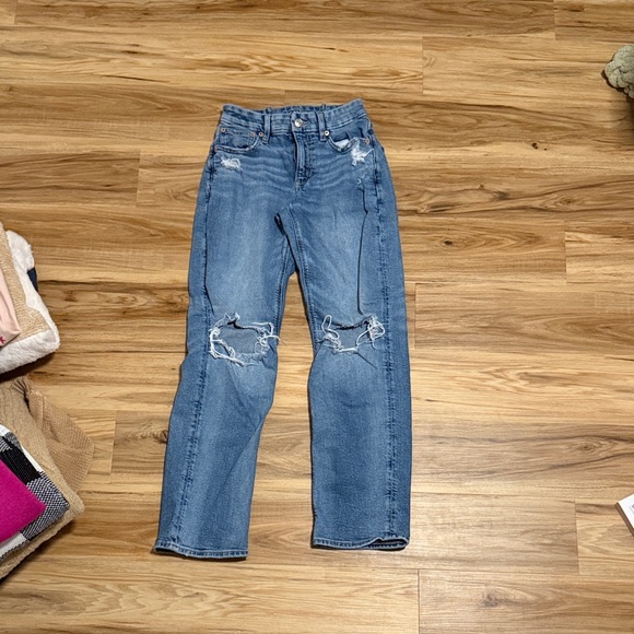 American Eagle Outfitters Denim - American Eagle Outfitters Ripped Straight Leg Jeans - Blue